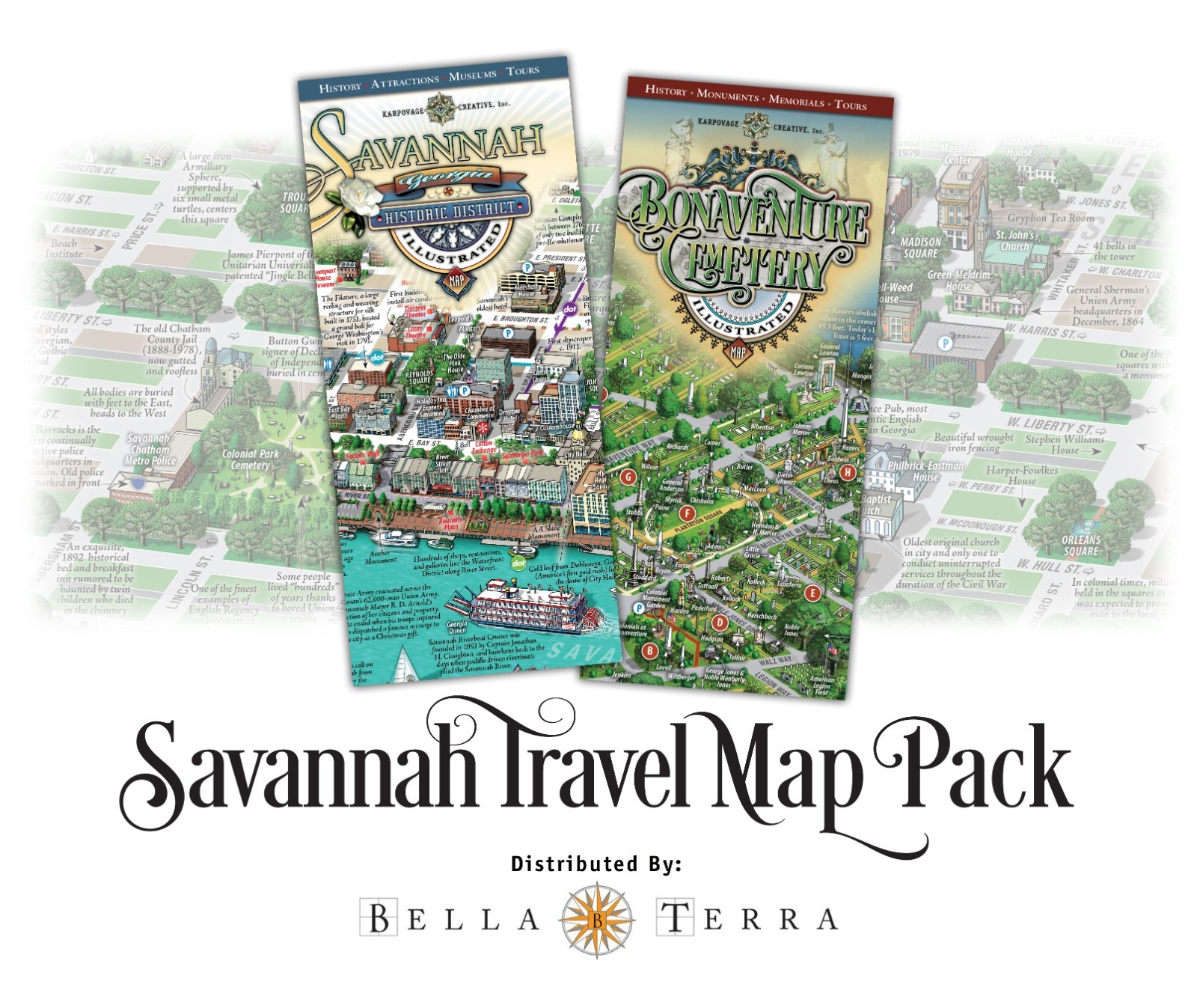 Savannah Travel History Map Pack - Historic District & Bonaventure Cemetery