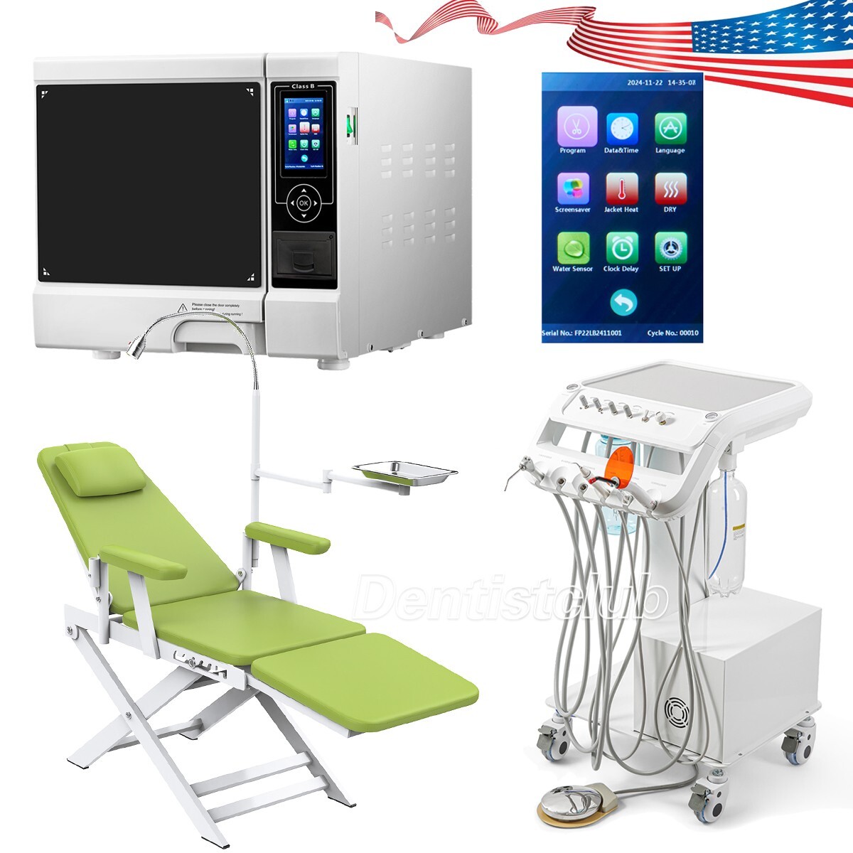 Dental Autoclave Steam Sterilizer Class B 22L/Portable Unit Air Compressor/Chair