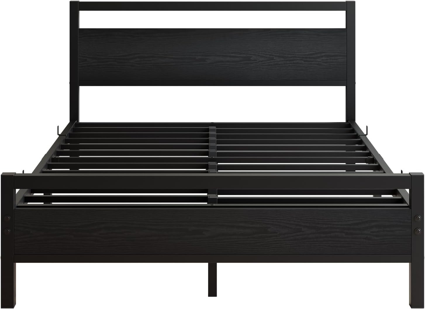 Heavy Duty Full Size Bed Frame with Wood Headboard & Storage, Black
