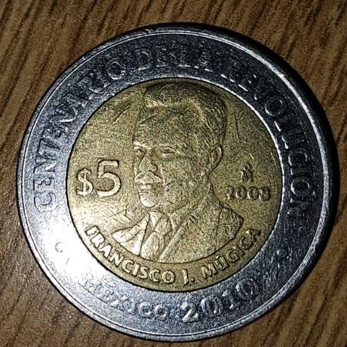 2008 Cinco Five 5 Mexico Pesos Bi-Metallic Francisco J Mugica Centenario De La