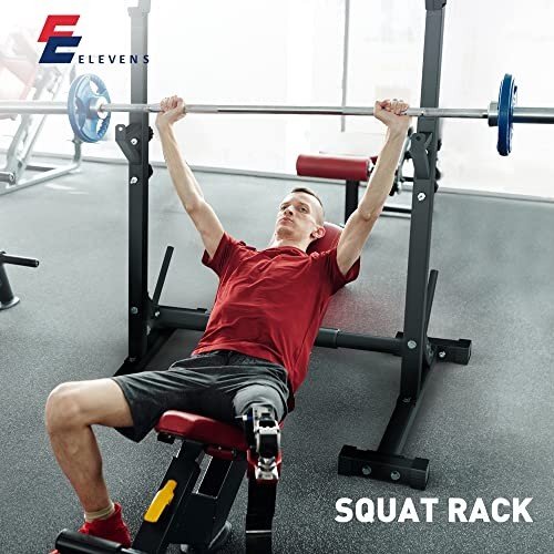 Elevens Squat Rack Stand Adjustable Bench Press Barbell Rack Stand - Black