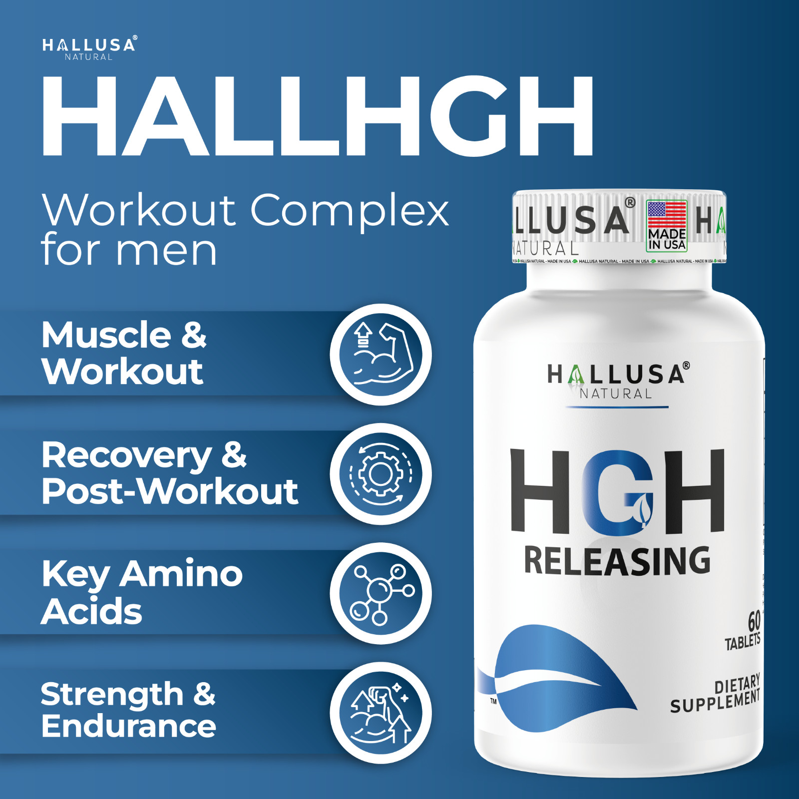 HallHGH Supplements for Men Nitric Oxide Support Amino Acid Complex 60 Tablets