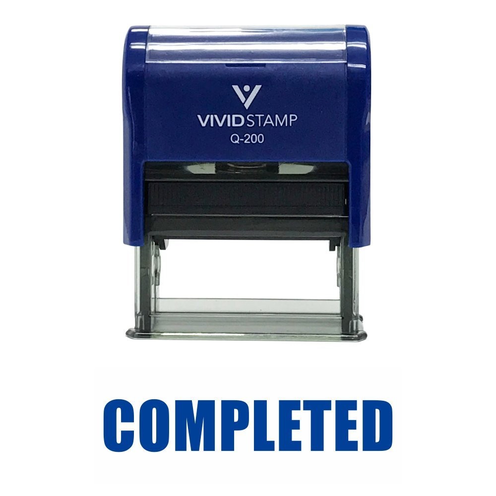 Blue Ink Basic Completed Self Inking Rubber Stamp Office Medium Size 2 PCS