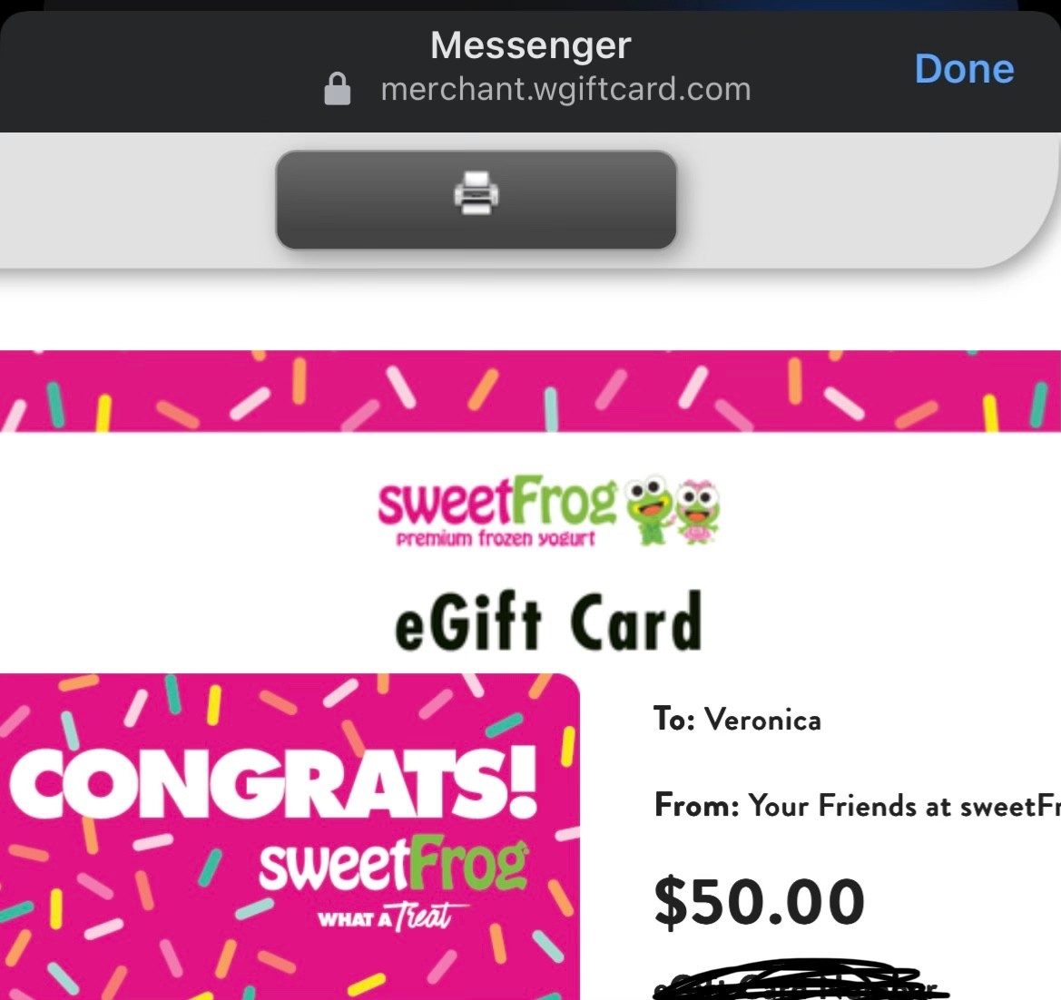 Sweetfrog frozen yogurt digital giftcard