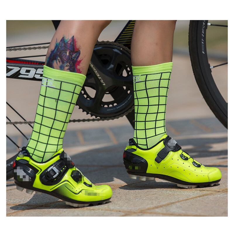 Pro Men Women Plaid Road Cycling Socks XC Riding Bicycle Sport Ankle Socks Green