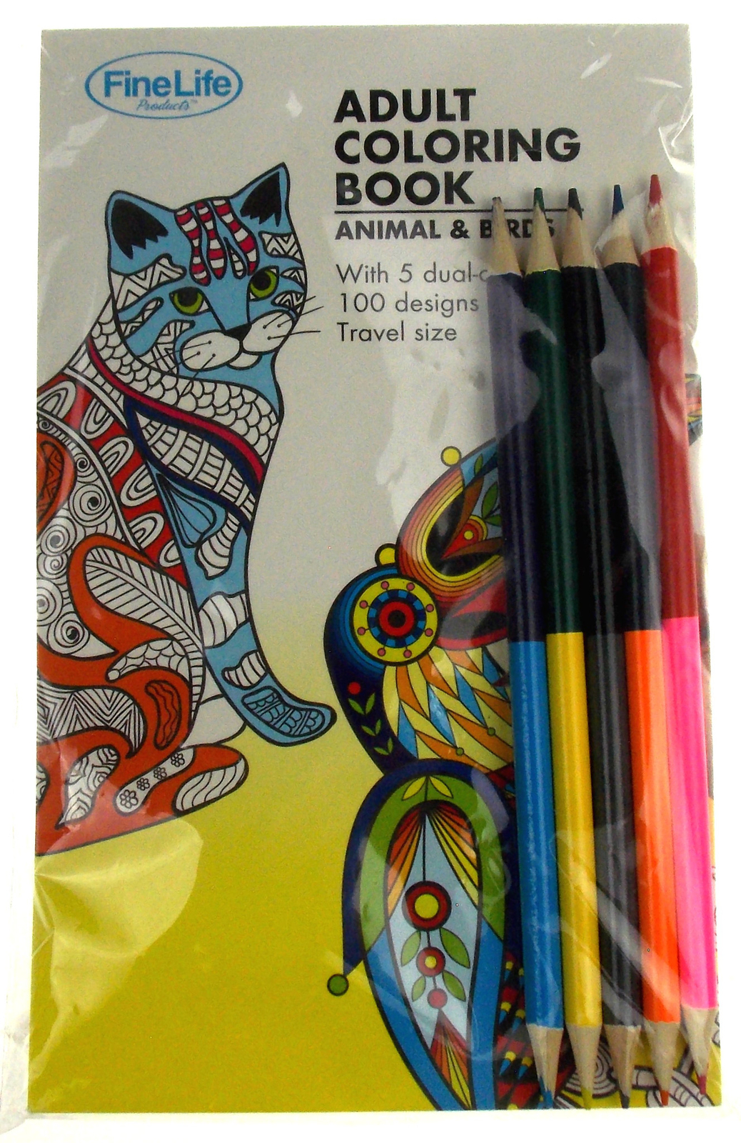 Adult Coloring Book Animals Birds Colored Pencils FineLife Travel Size Cats Owls