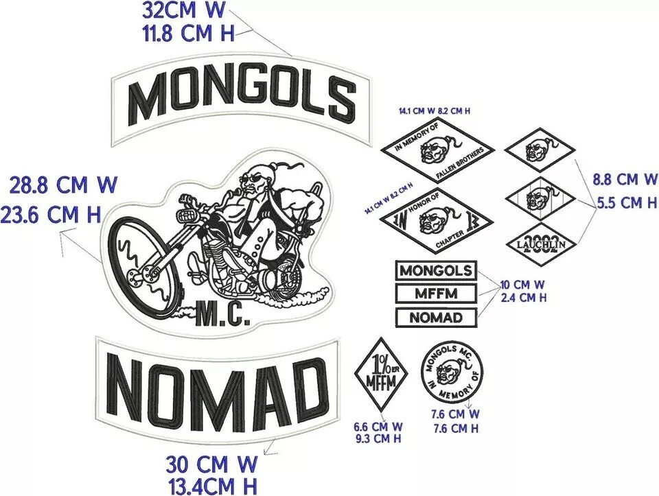 13pcs/ Set Mongols Nomad Biker Vest Embroidered 1% IN Memory