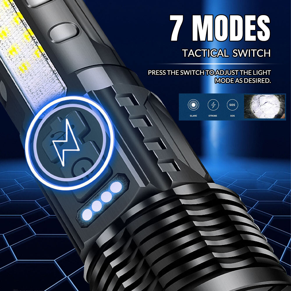 99000000 Lumens Super Bright LED Flashlight Tactical Rechargeable LED Work Light