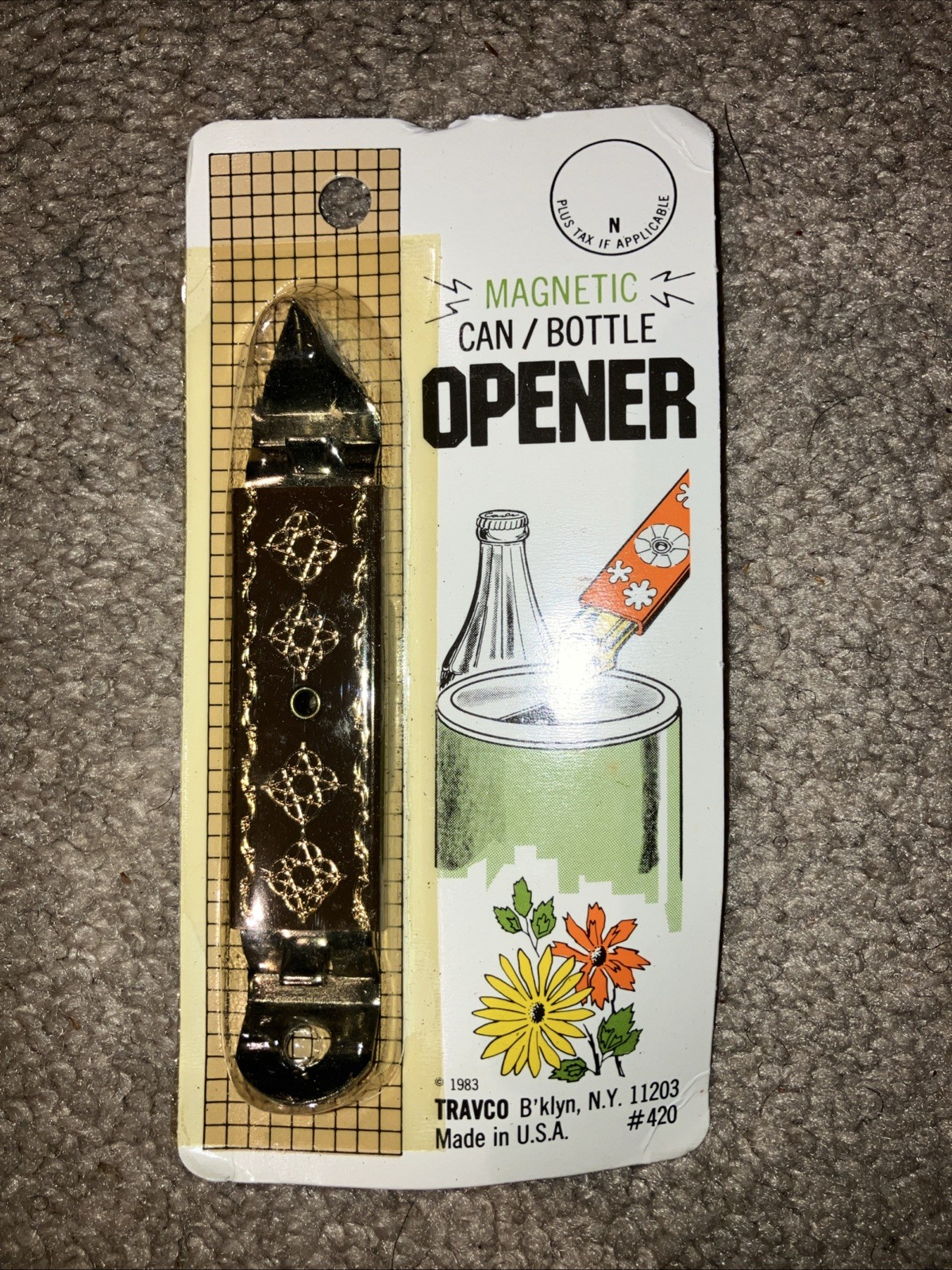 Vintage Travco #420 Cap/ Bottle Opener Gold/Brown Magnetic Made USA NOS