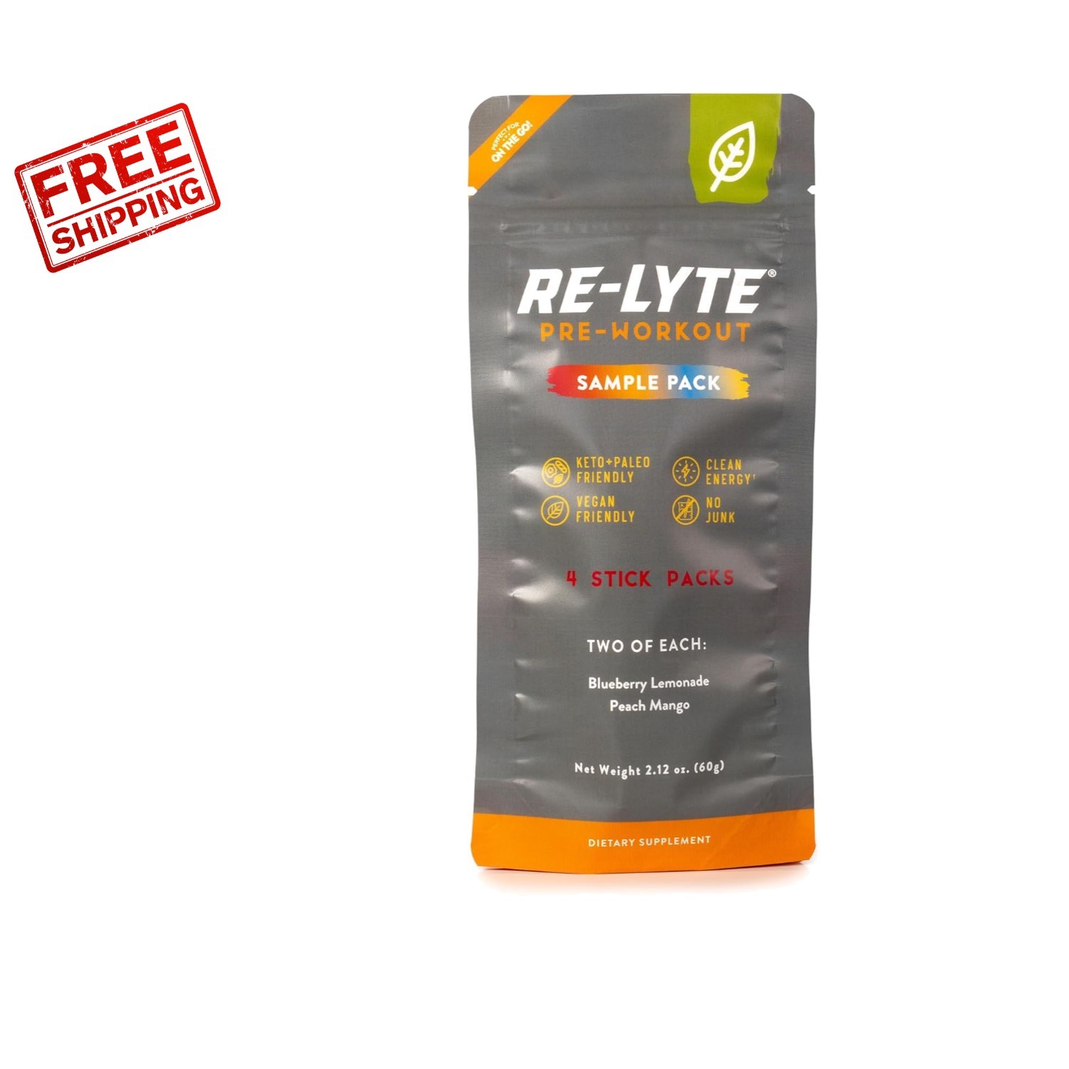 Re-Lyte Pre-Workout Drink Mix Sampler Pack - 4  Sticks for Clean Energy