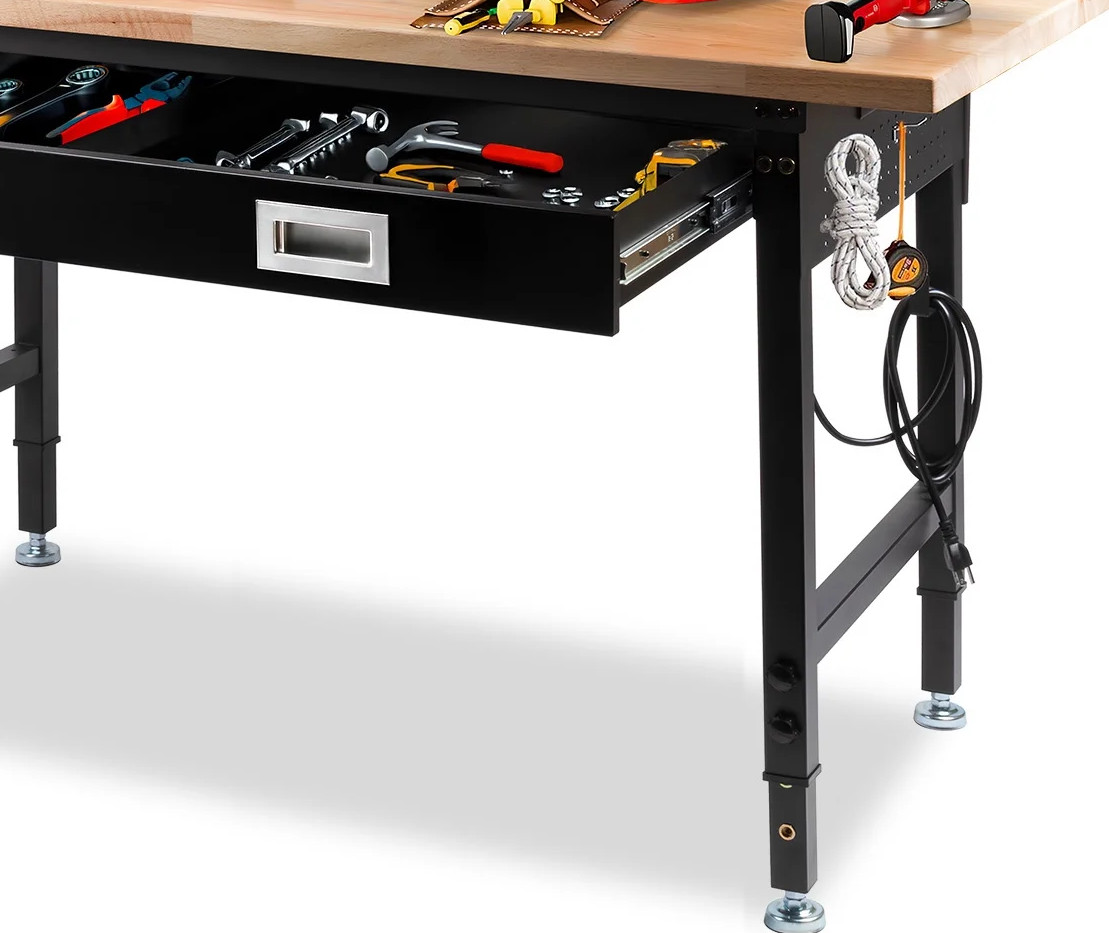Heavy Duty Garage Workbench Pegboard Power Outlets Led Light Adjustable Height