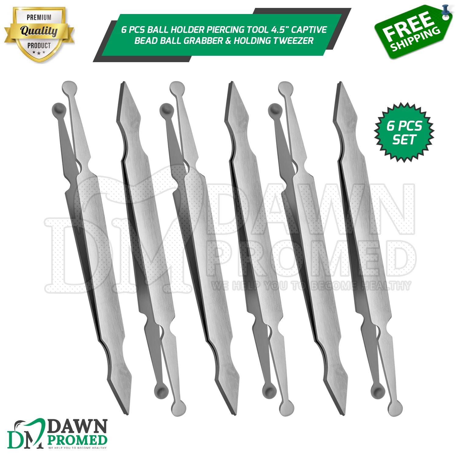 6 Pcs Ball Holder Piercing Tool 4.5" Captive Bead Ball Grabber & Holding Tweezer