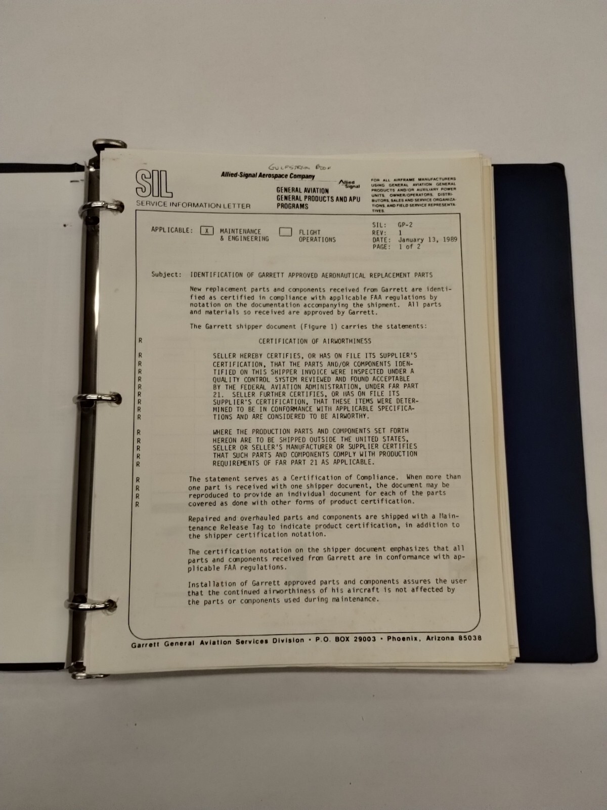 Garrett Service Information Letters 1987-90-Original