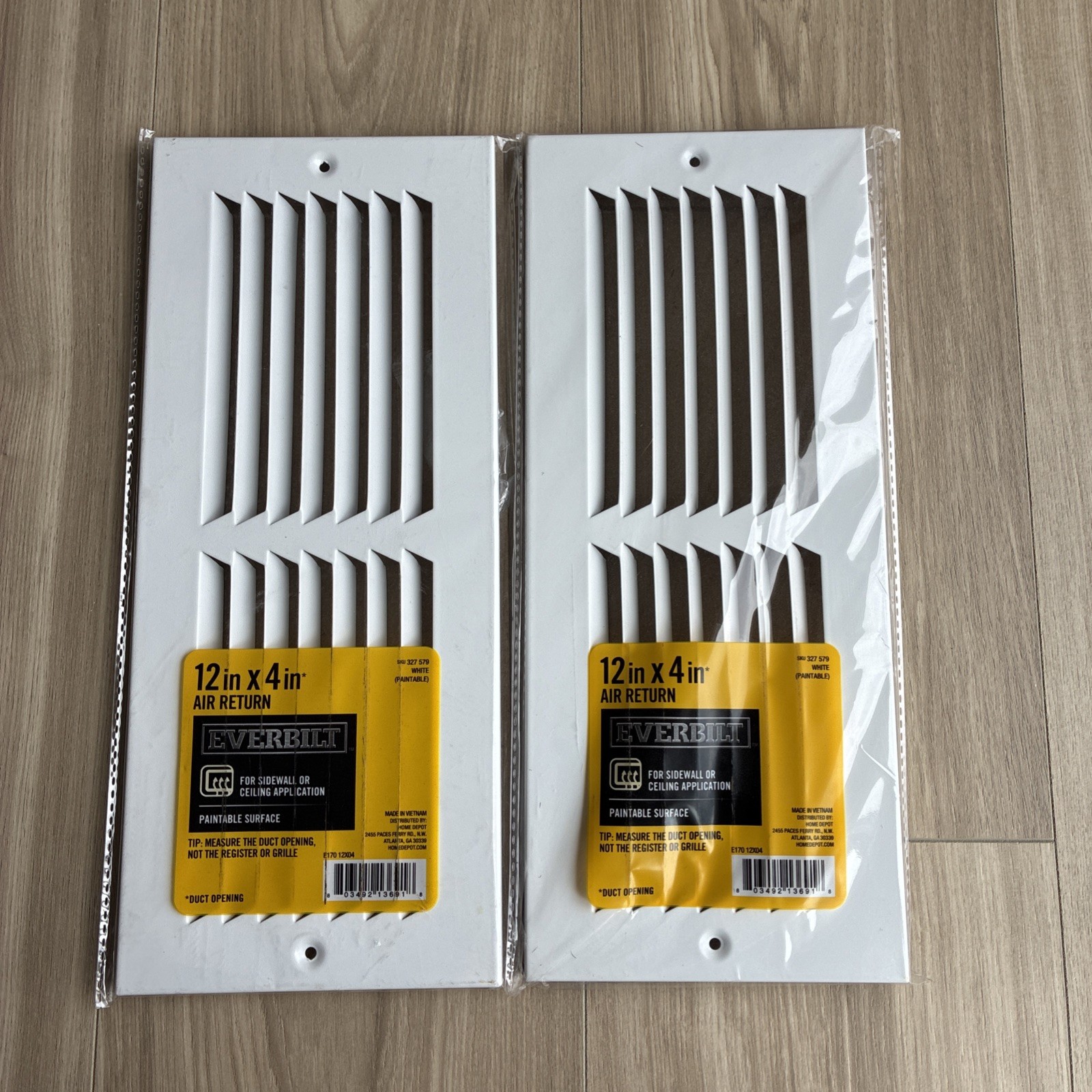 2-Everbilt 12 in x 4 in Air Return for Sidewall or Ceiling Application White