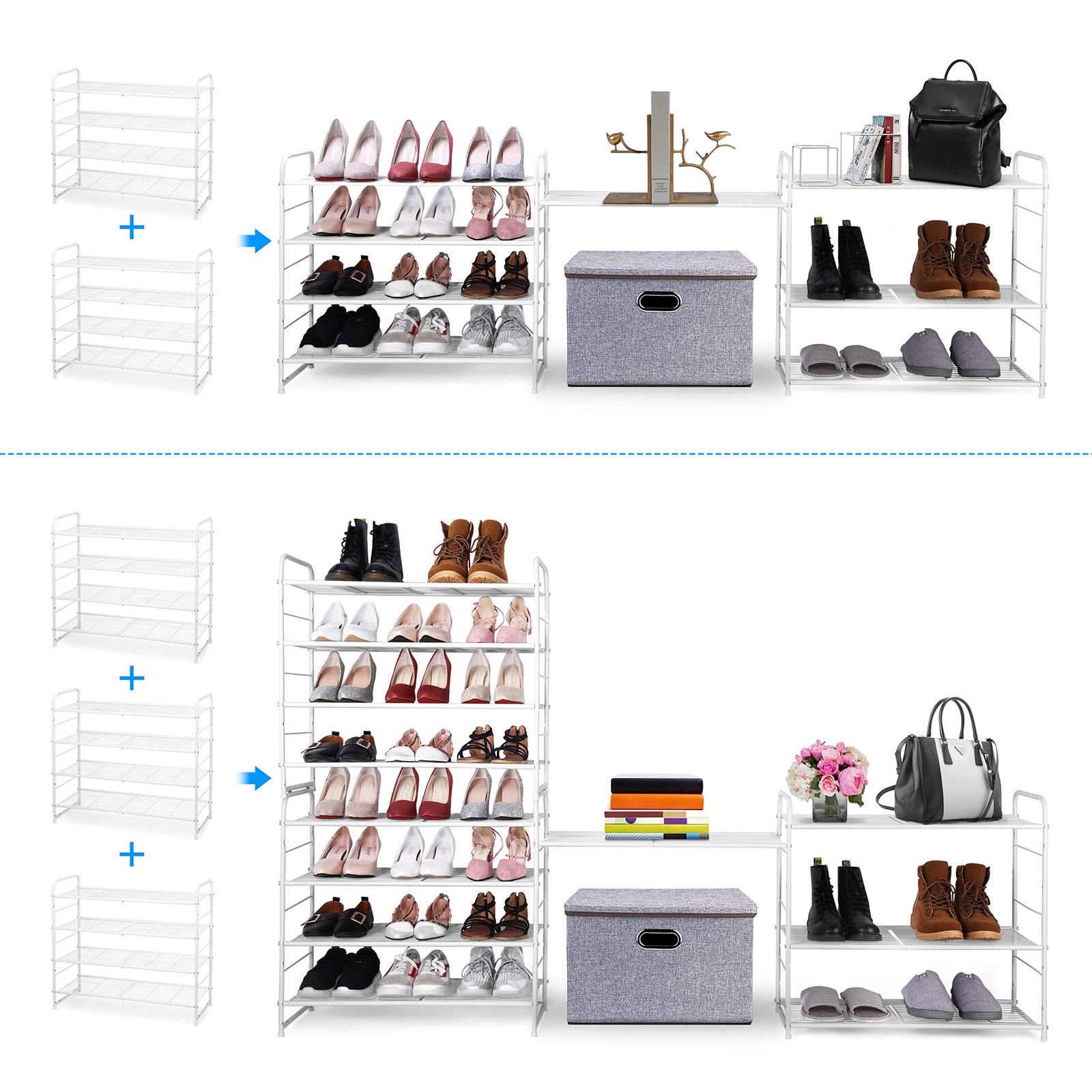 4-Tier Stackable Shoe Rack, Expandable & Adjustable Shoe Organizer Storage Sh...