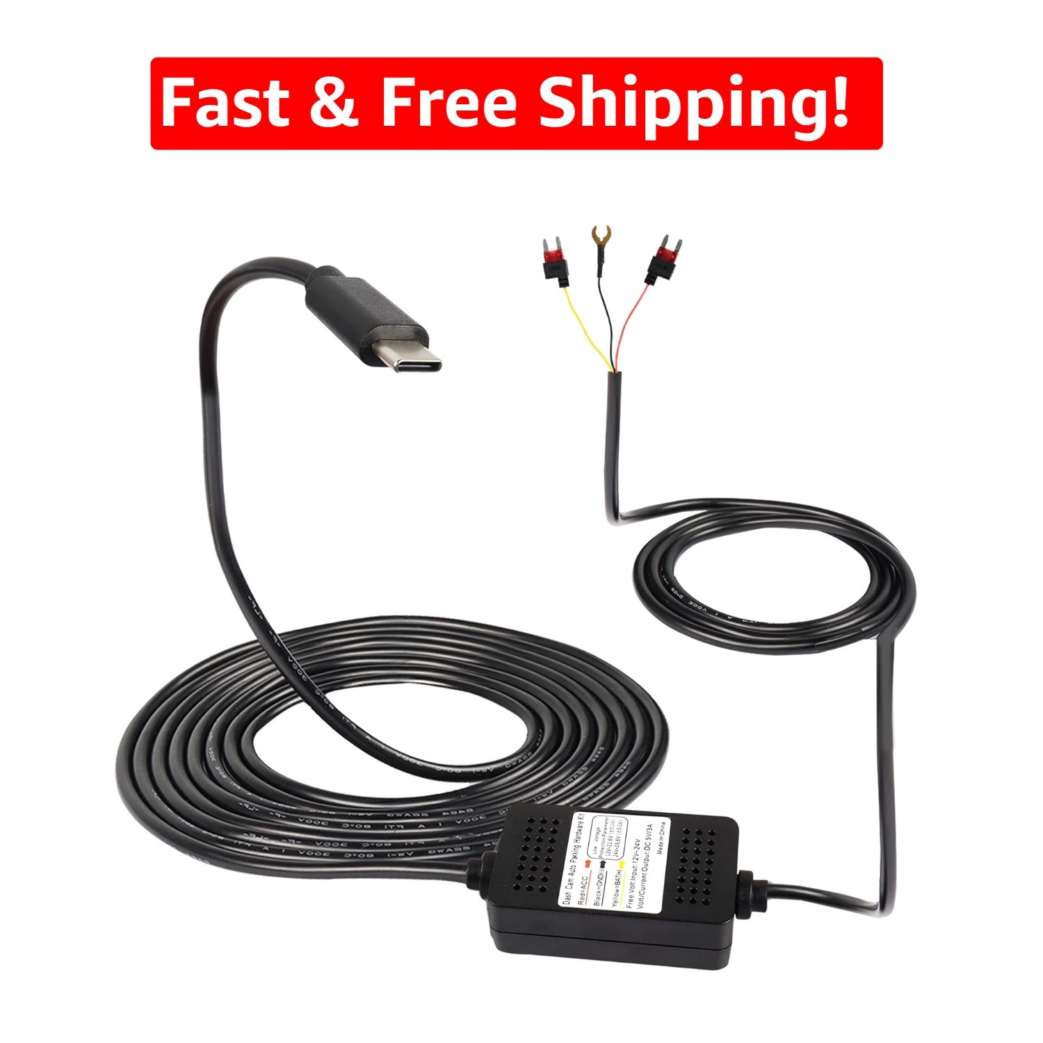 Reliable 11.5FT Dash Cam Hardwire Kit with Low Voltage Protection for Vehicles