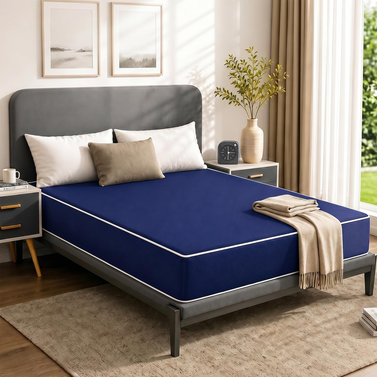 Greaton, 9-Inch Medium Firm Water Resistance Nylon Vinyl Foam Mattress, Noise...