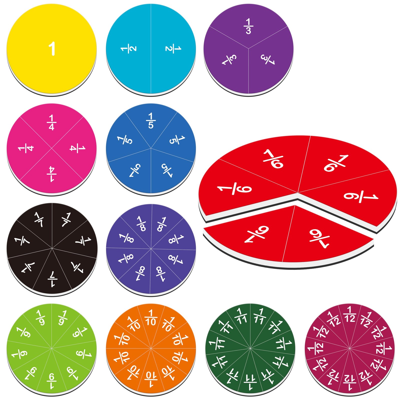 SpriteGru 78 PCS Magnetic Fraction Tiles, Educational Math Learning Circle