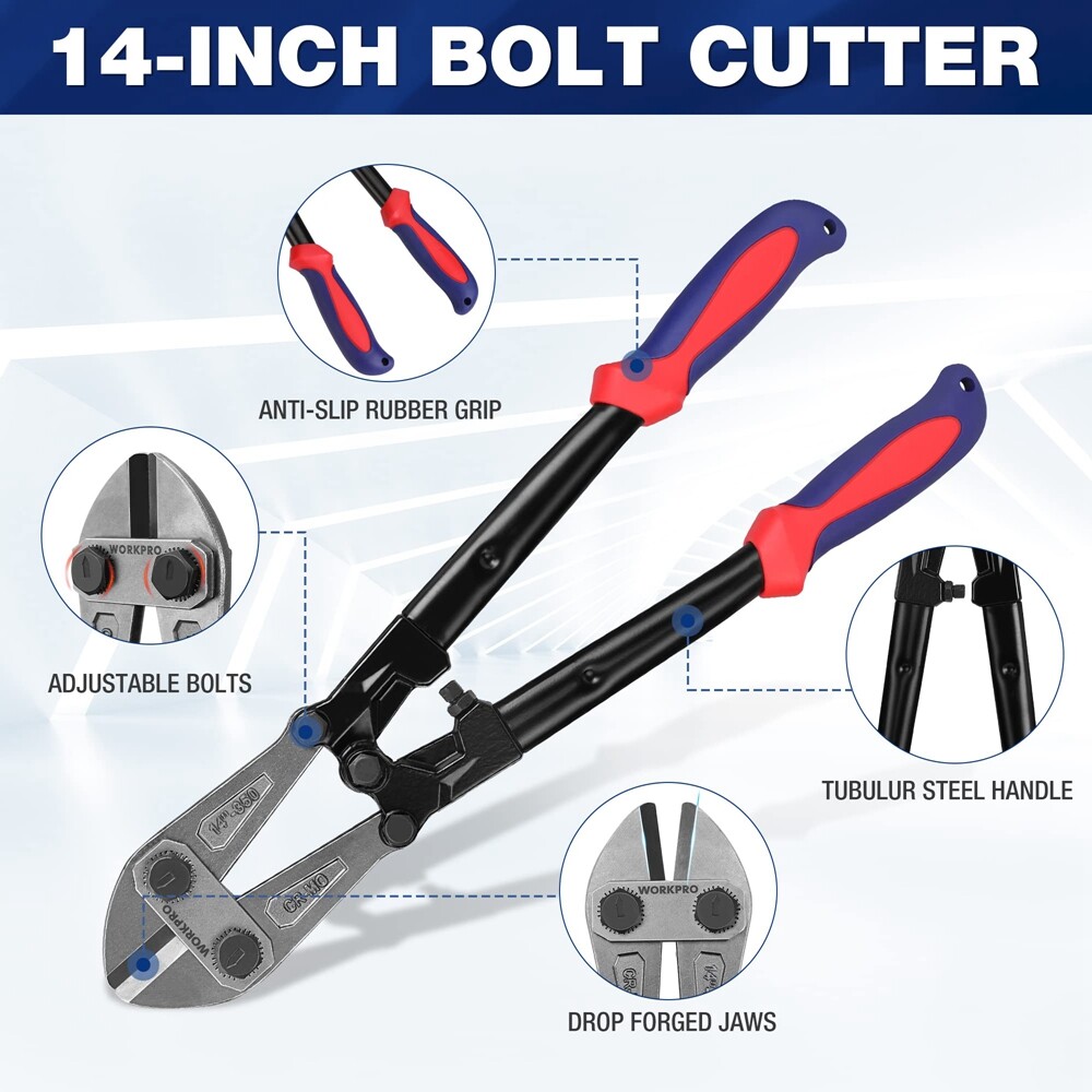 WORKPRO 14" Bolt Cutter Cutting Plier Tool Bi-Material Handle w/Soft Rubber Grip