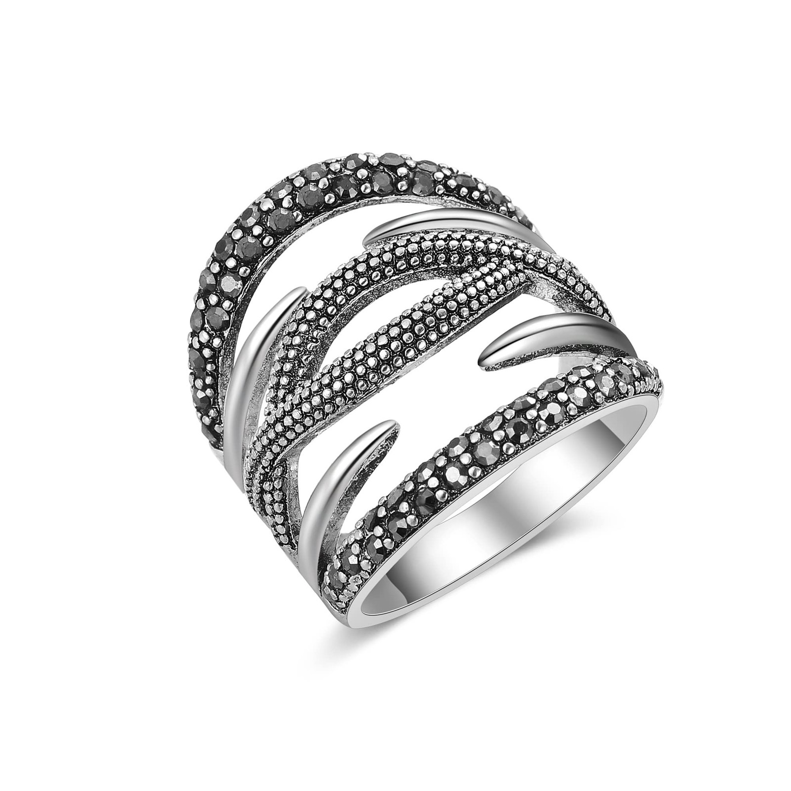 Mytys Black Onyx Stone Rings for Women Marcasite Vintage Cocktail Statement R...