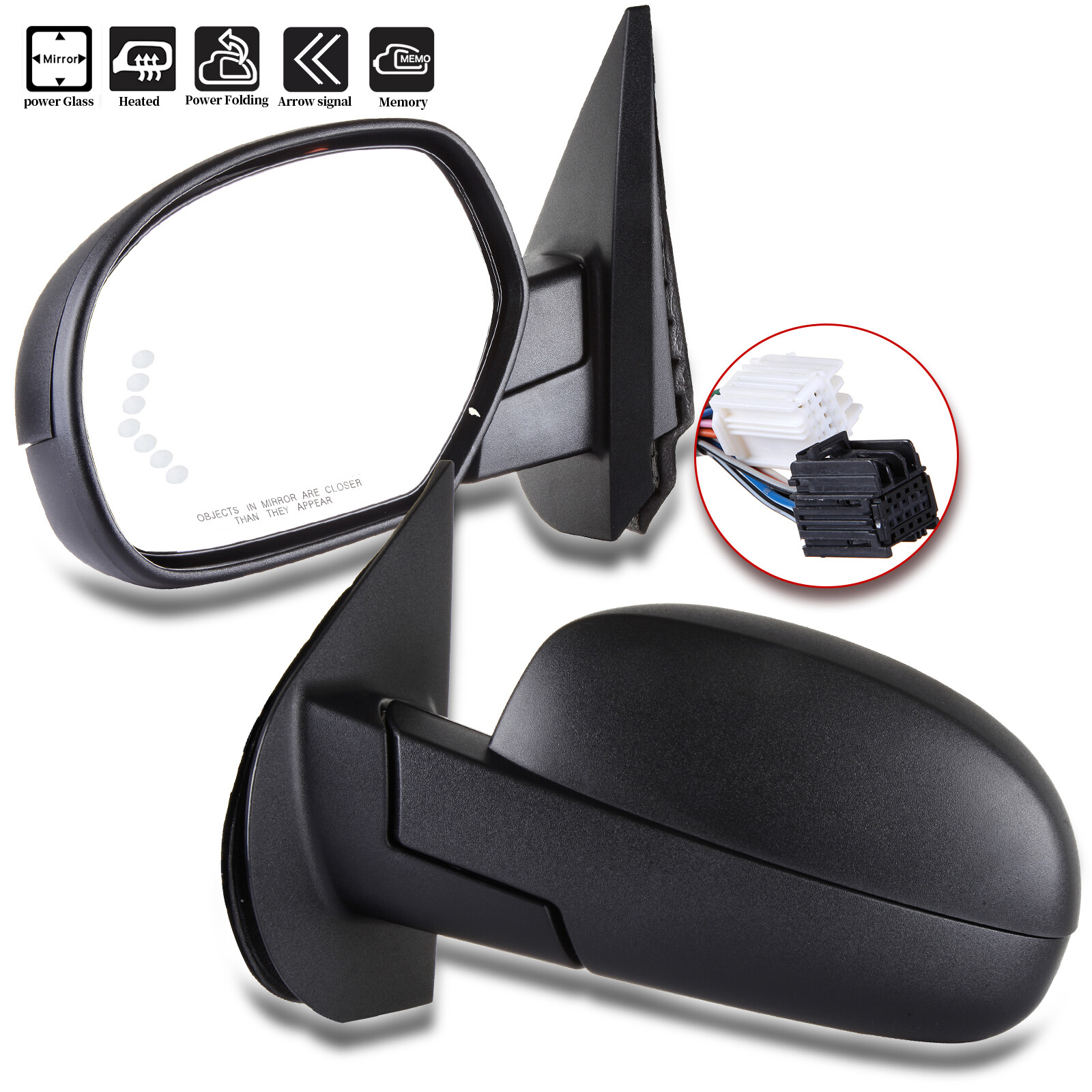 Power Fold Memory Heated Puddle light Arrow Signal Mirrors For 07-14 Chevy GMC