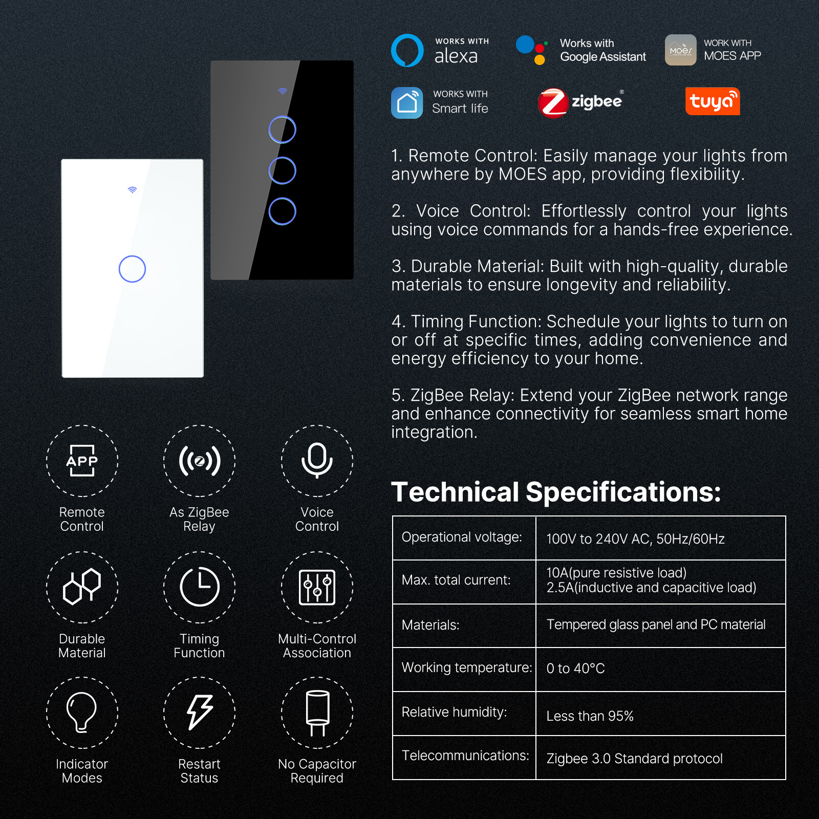 MOES Zigbee Mesh Smart Light Switch Work as Relay Require Neutral Wire Alexa APP
