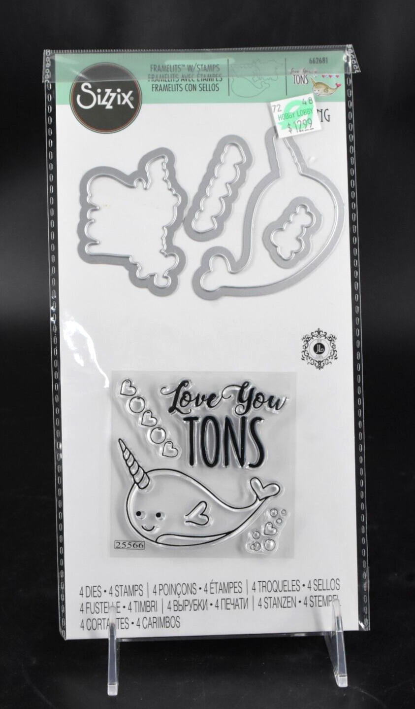 NEW Sizzix Framelits Love You Tons Whale #662681 4 Metal Dies & 4 Stamps
