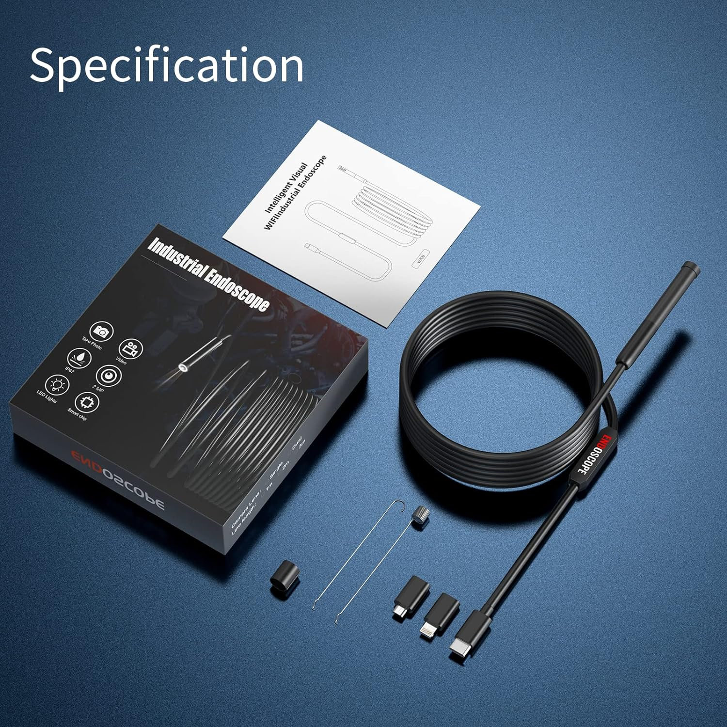 1080P HD Waterproof Endoscope Camera with 6 LED Light-Borescope with 9.8FT Cable