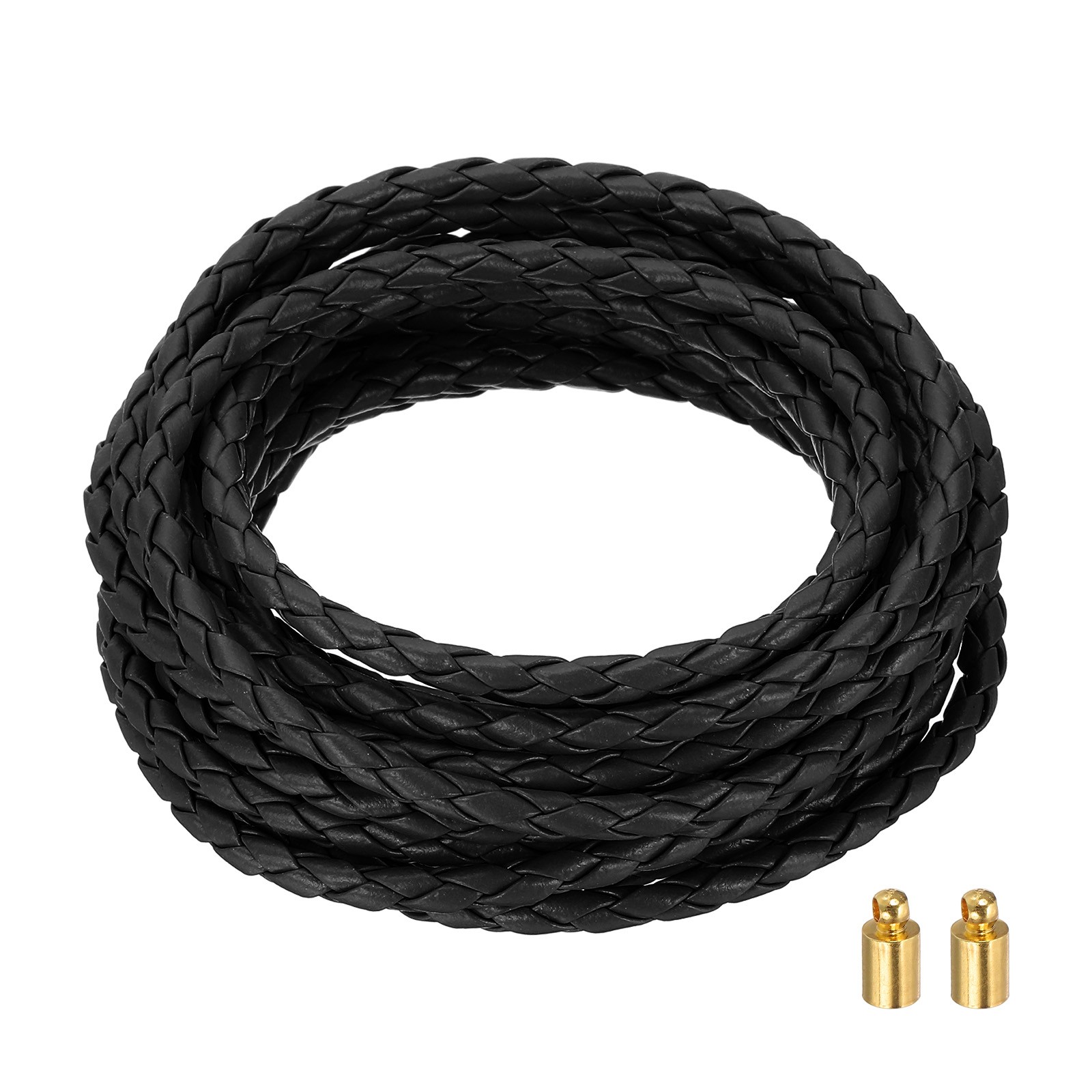 Braided Leather Cords, 3.3 Yard Strap with Cord Lock, 4mm Dia, Black