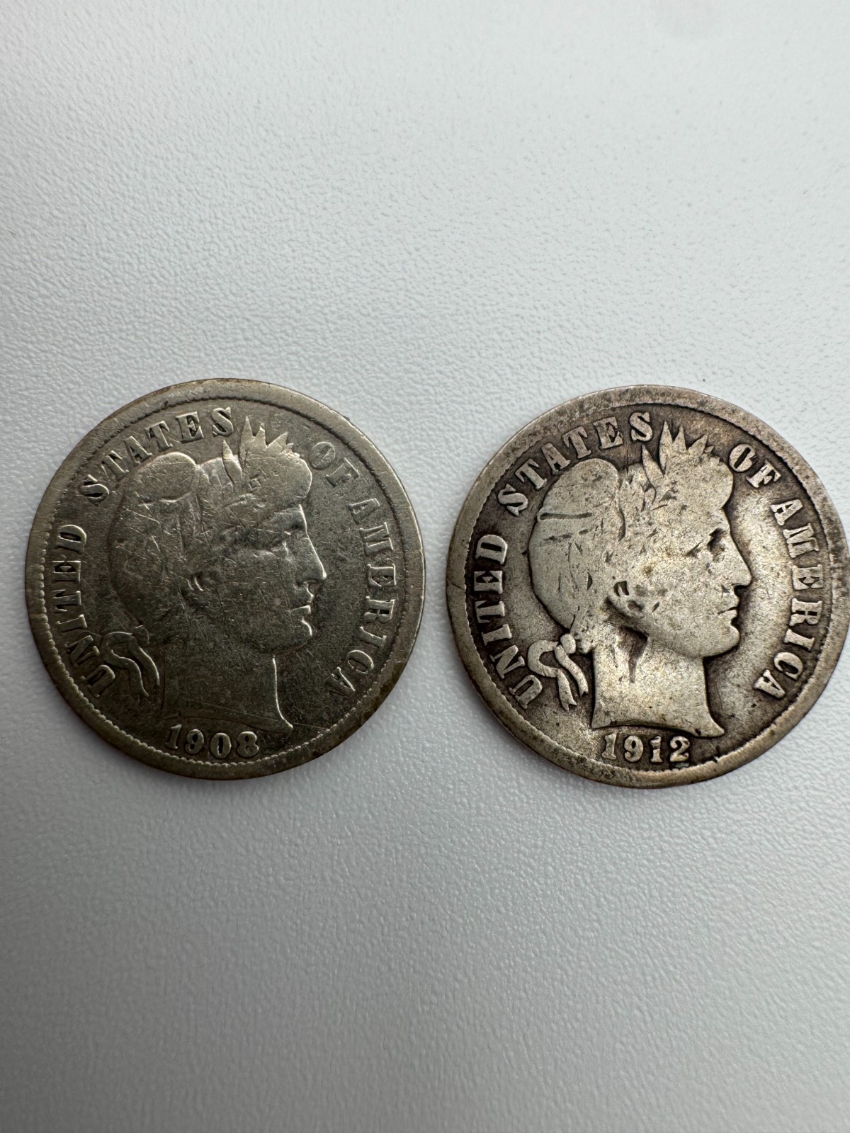 1908-D & 1912-D Barber Dimes 90% Silver Lot of 2 Denver Mint 10c
