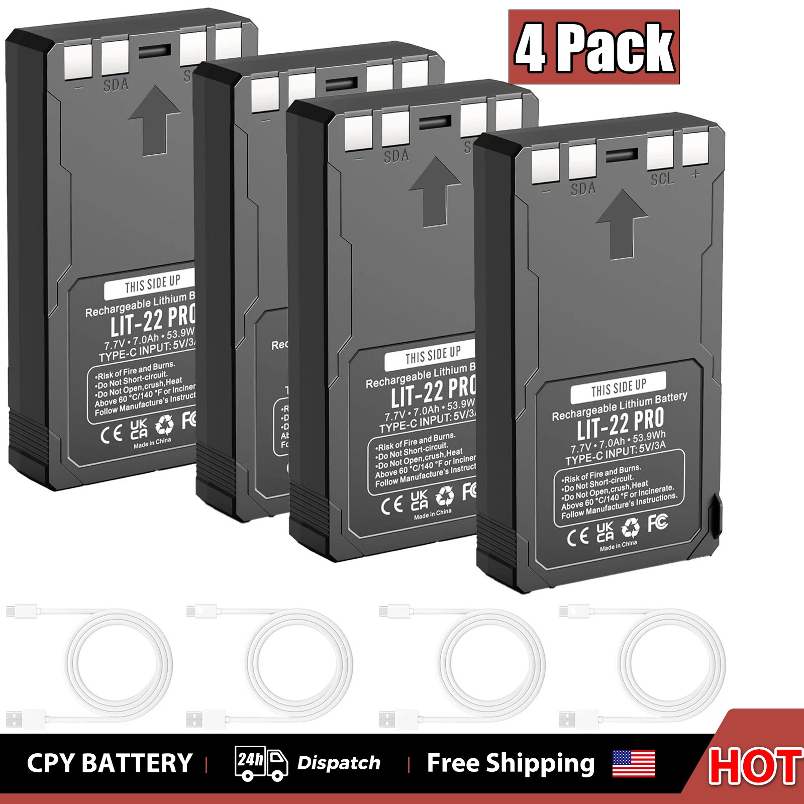 4-PACK Rechargeable LIT-22 Battery For Trail Camera Flex-M Flex G-36 7000mAh New