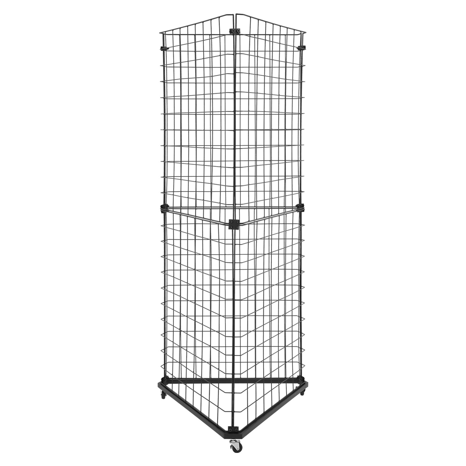 Triangle Wire Grid Display Stand with Casters - Stable Corner Rack