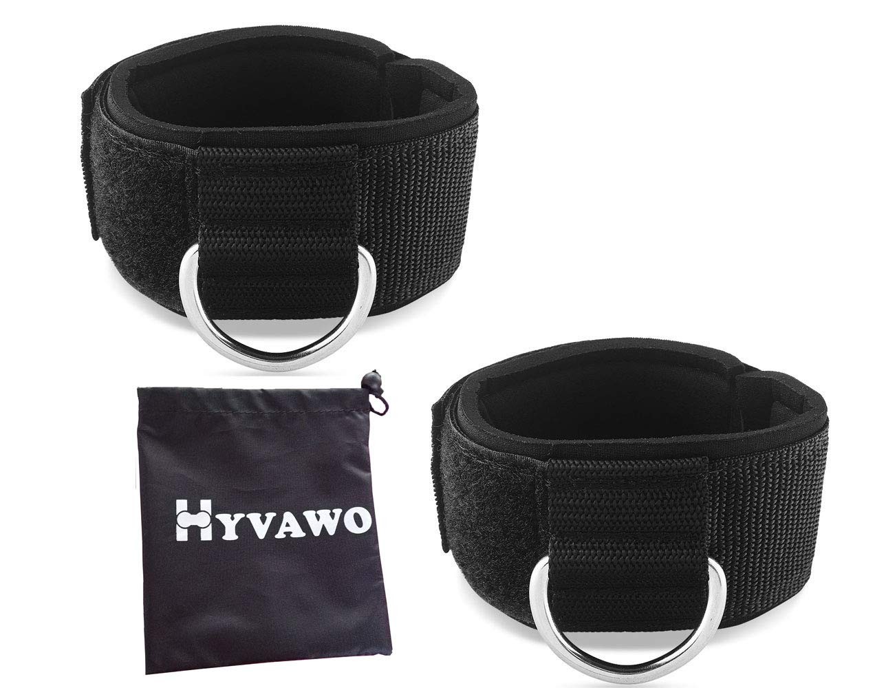HYVAWO Ankle Straps Neoprene Padded Fitness Wrist Cuffs with D Black 2 pack