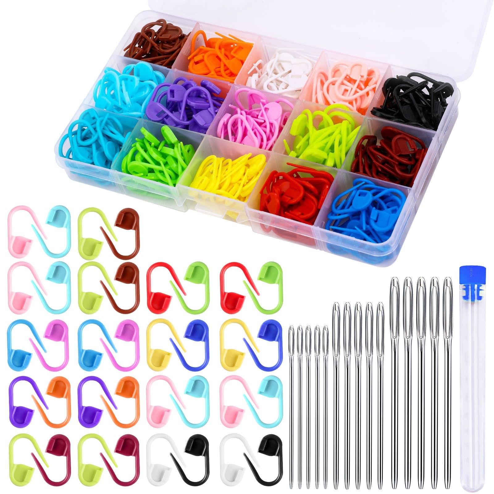 LUNARM 315 Pieces Stitch Markers for 315 pcs, 300pcs + 15pcs Needles