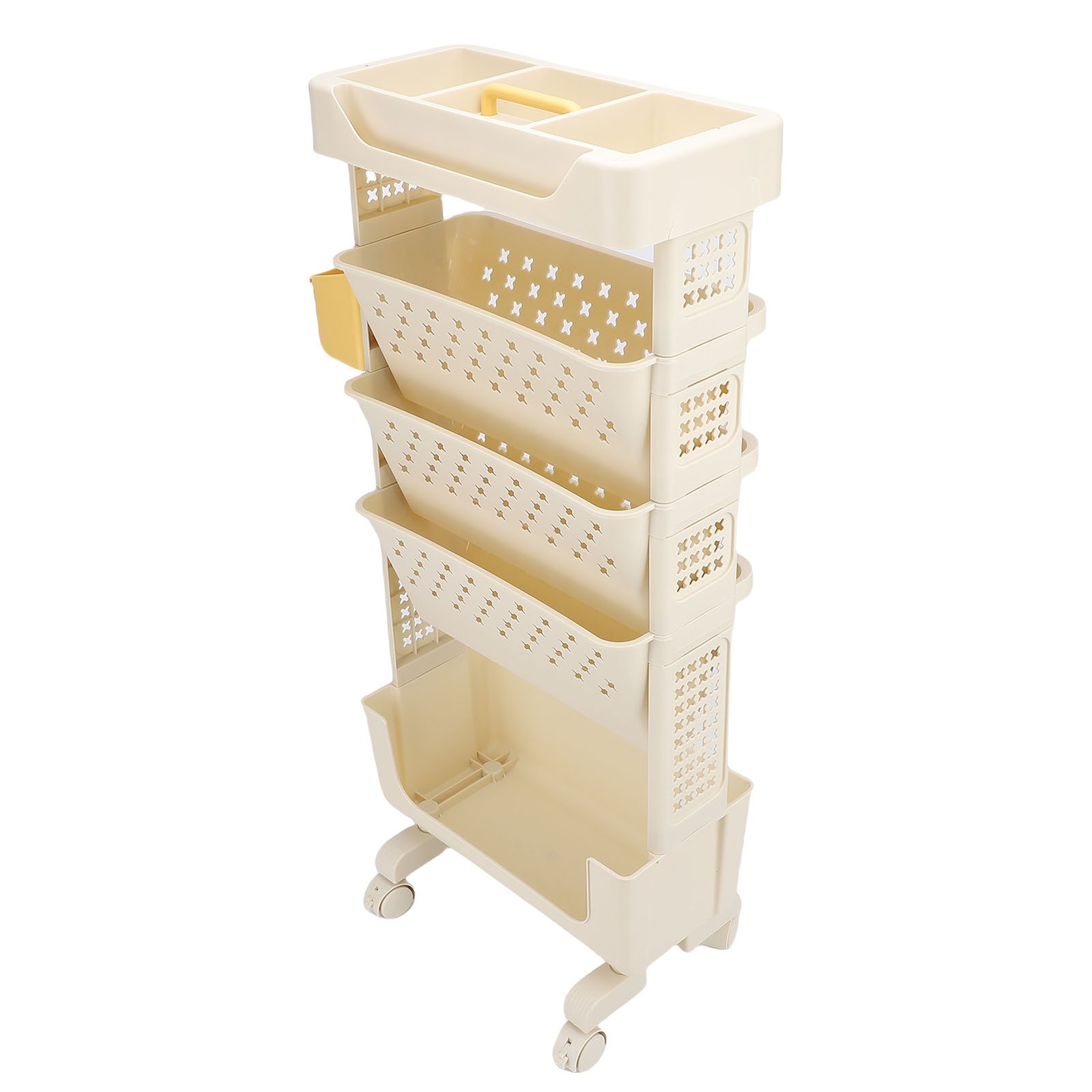 Rolling Book Cart 5 Tier Multi Functional Movable Storage Book Rack White