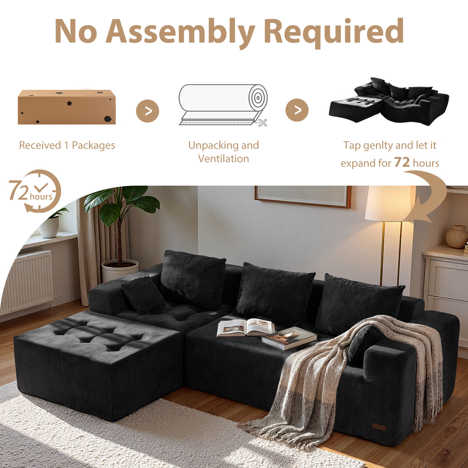 MAXYOYO Modular Sectional Sofa Couch, L Shaped Modern Cloud Couch with Ottoman