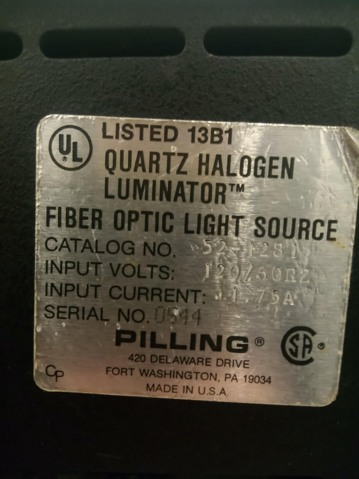 Pilling 52-1281 Quartz Halogen Illuminator - Fiber Optic Light Source