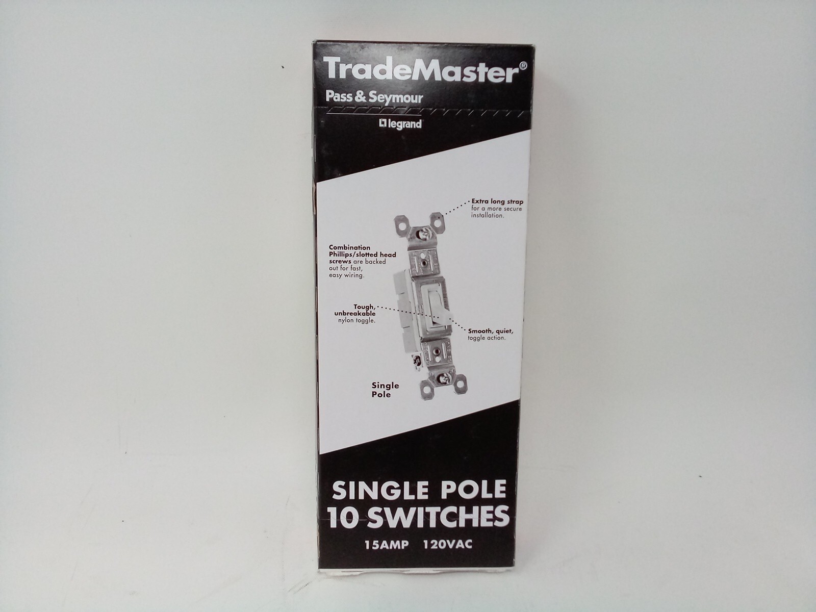 Pass & Seymour TradeMaster Legrand Single Pole Light Switch 15amp 10pk