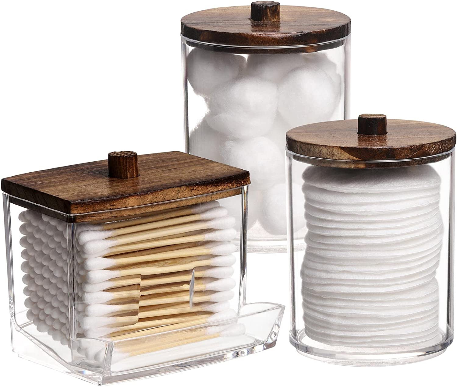 3 Pack Qtips Holder Bathroom Container, 10 Oz Cotton Ball/Swabs Dispenser, Apoth