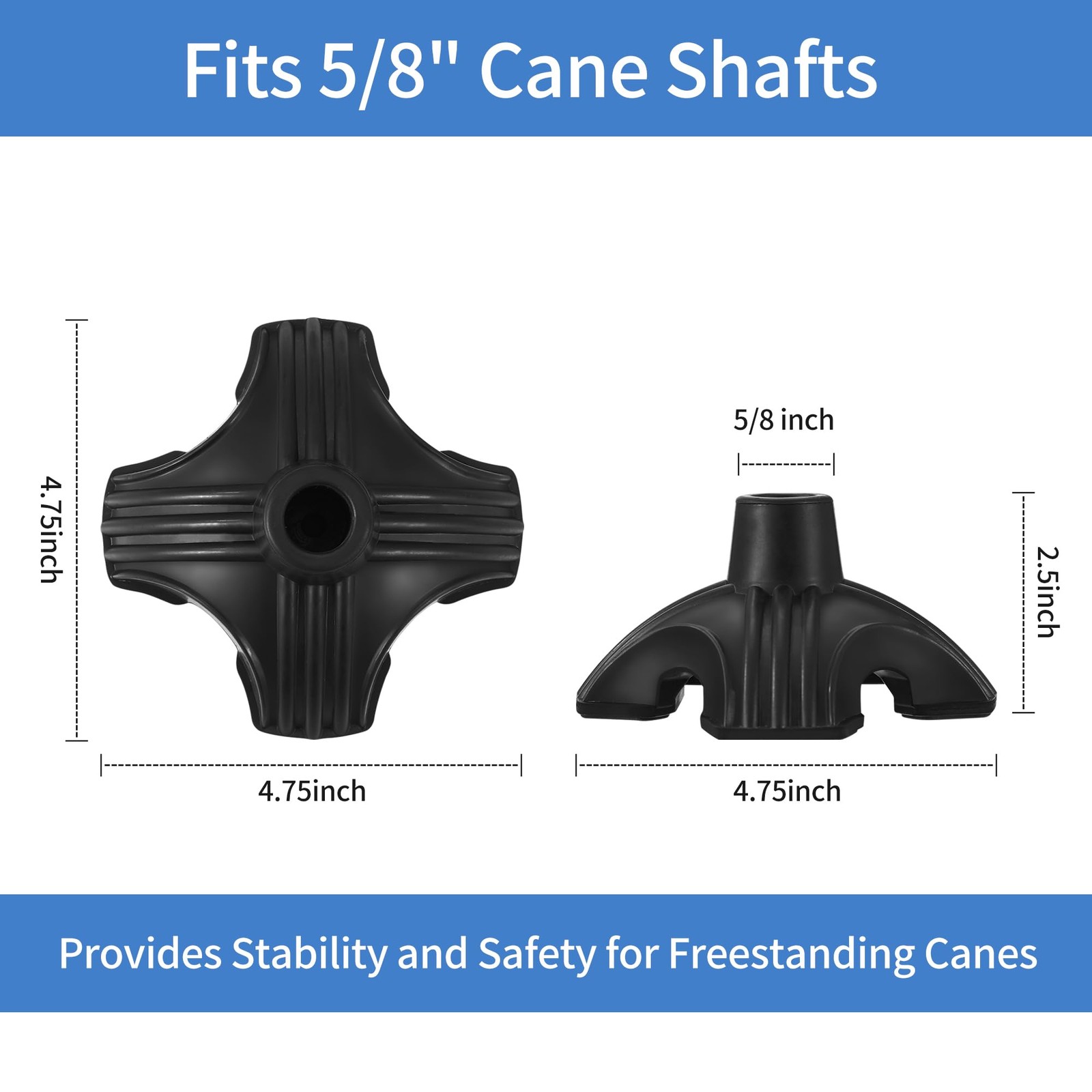 A.I.FORCE Cane Tip - Self Standing Foot Replacement, 5/8 inch, Black