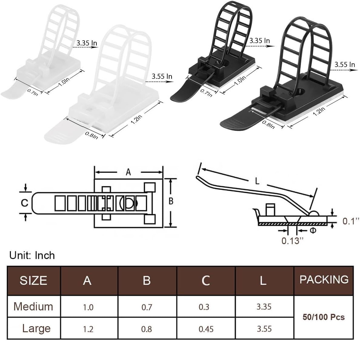 Neat Cable Organizer Set: 50Pcs Adjustable Clips with Durable Adhesive & Screws