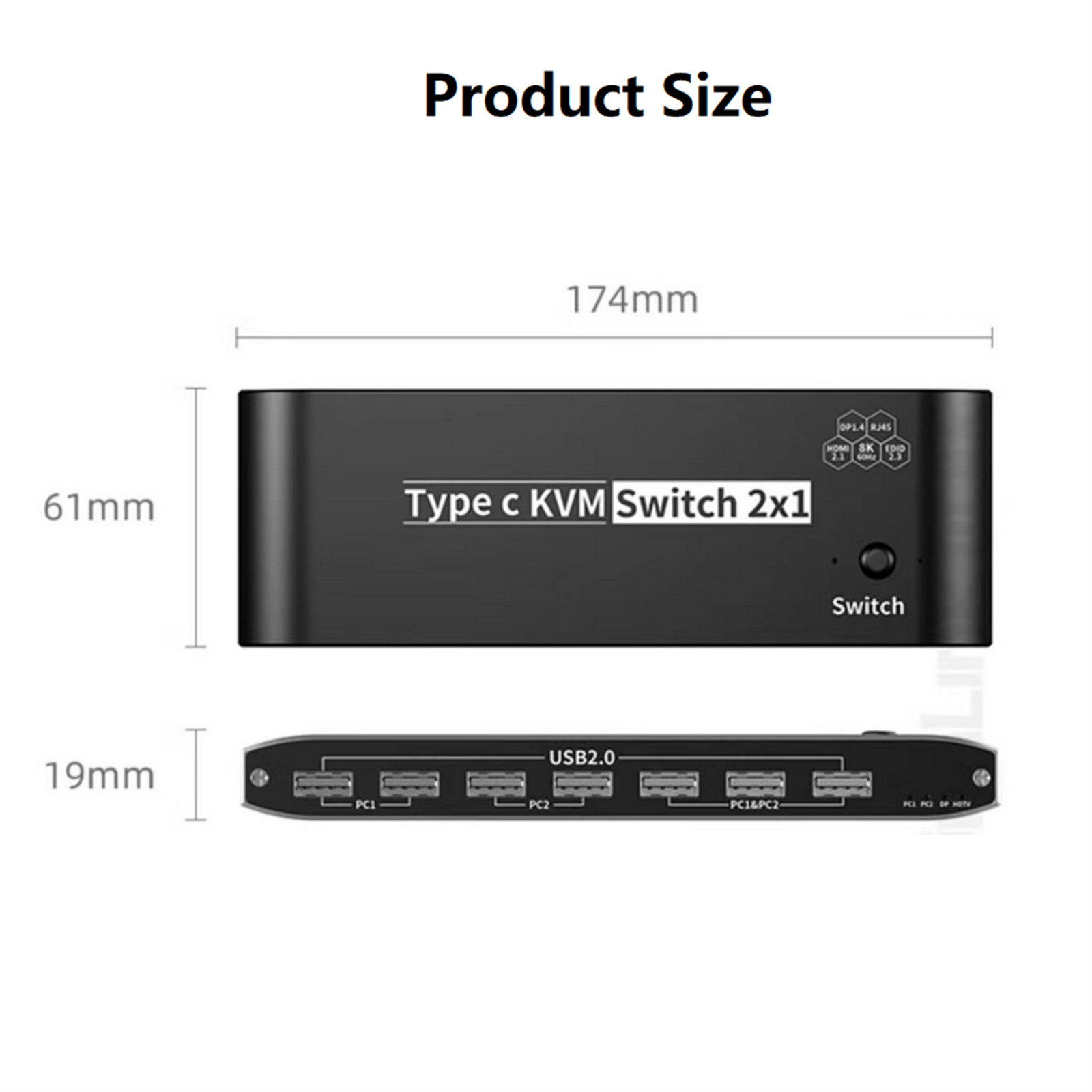 New 100W 8K Type C KVM Switcher Splitter KVM Video Switcher For Computer