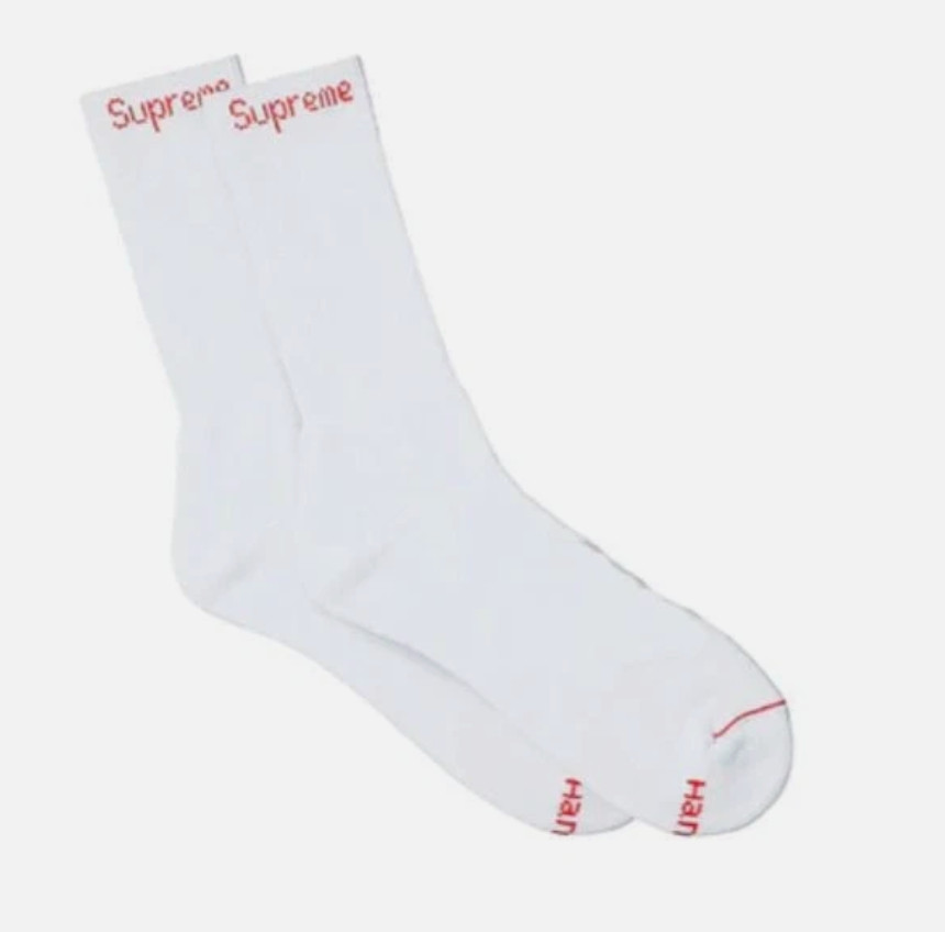 Supreme x Hanes WHITE Crew Socks ONE (1) PAIR - Size 6-12 - NEW