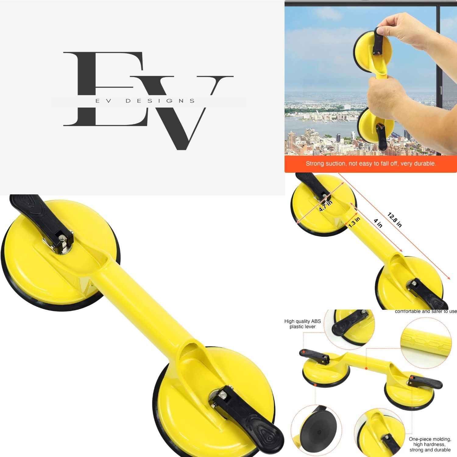 Heavy-Duty Aluminum Suction Cup Lifter - 220 lbs Capacity for Safe Handling