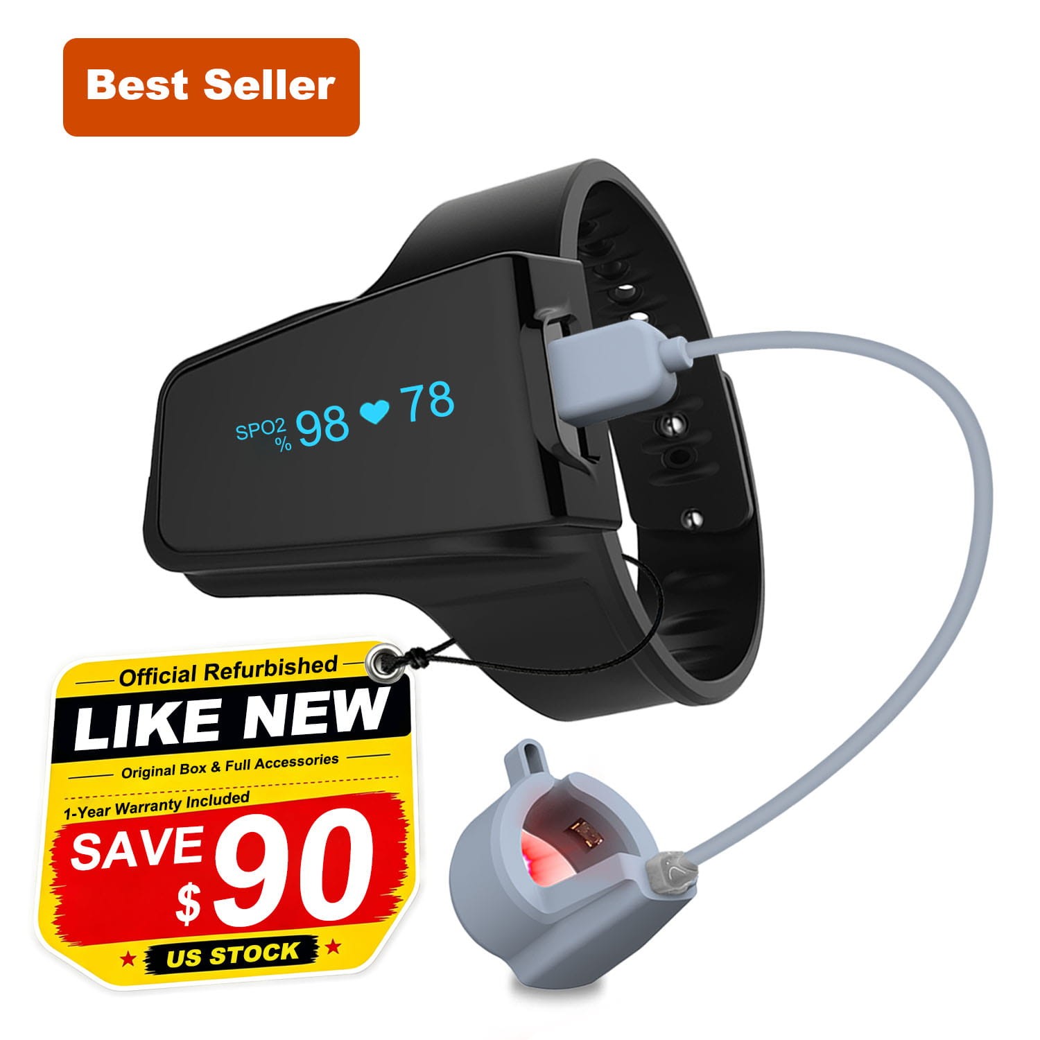 Checkme O2 Max with O2 Ring Probe 72 Hours Continuous Pulse Oximeter Dual alarm