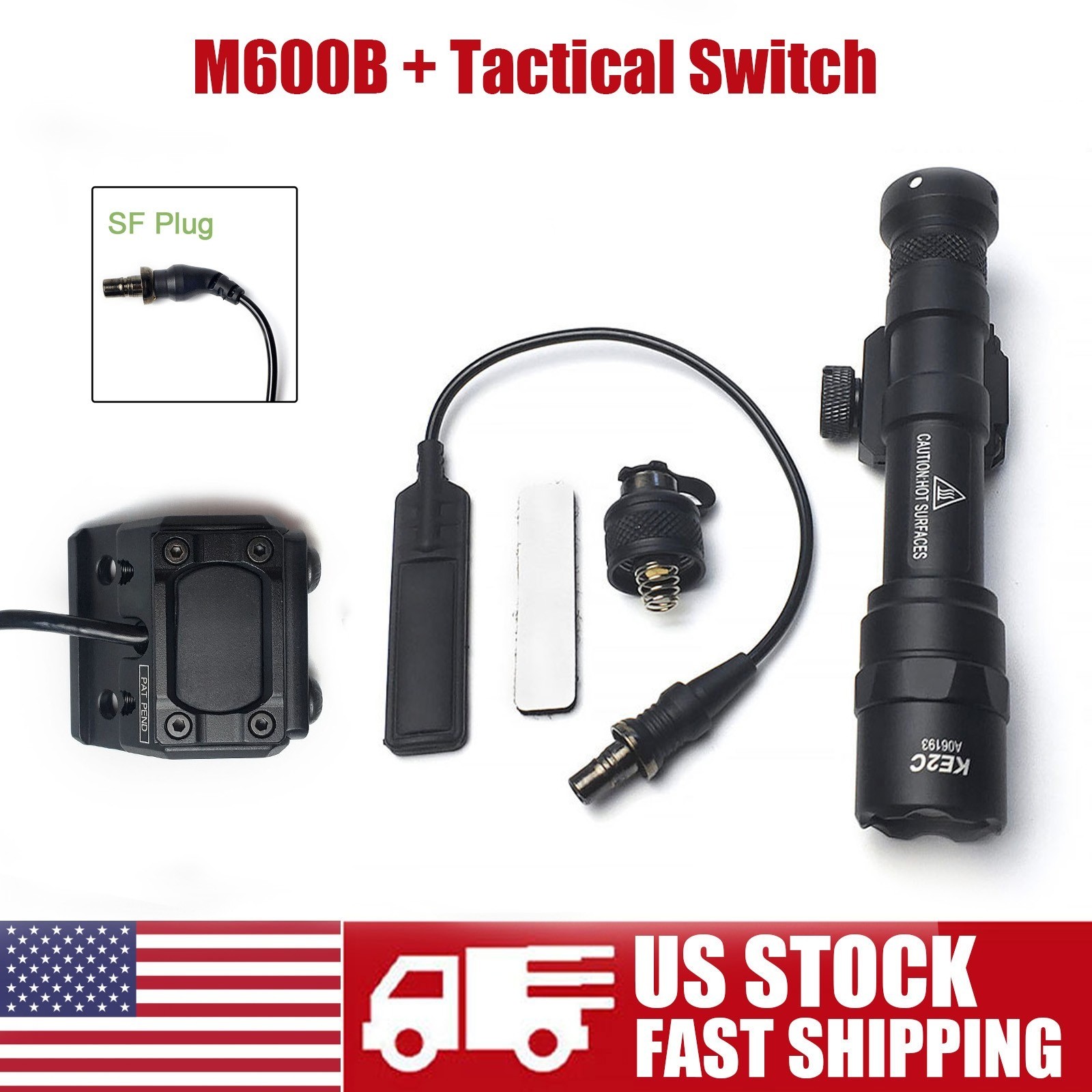 Tactical Picatinny Flashlight M600B W/ Remote Pressure Switch + light Switch US