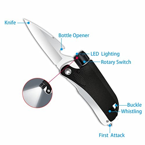 Led Mini Flashlight 6-in-1 Utility Folding Pocket Knife with Bottle Opener