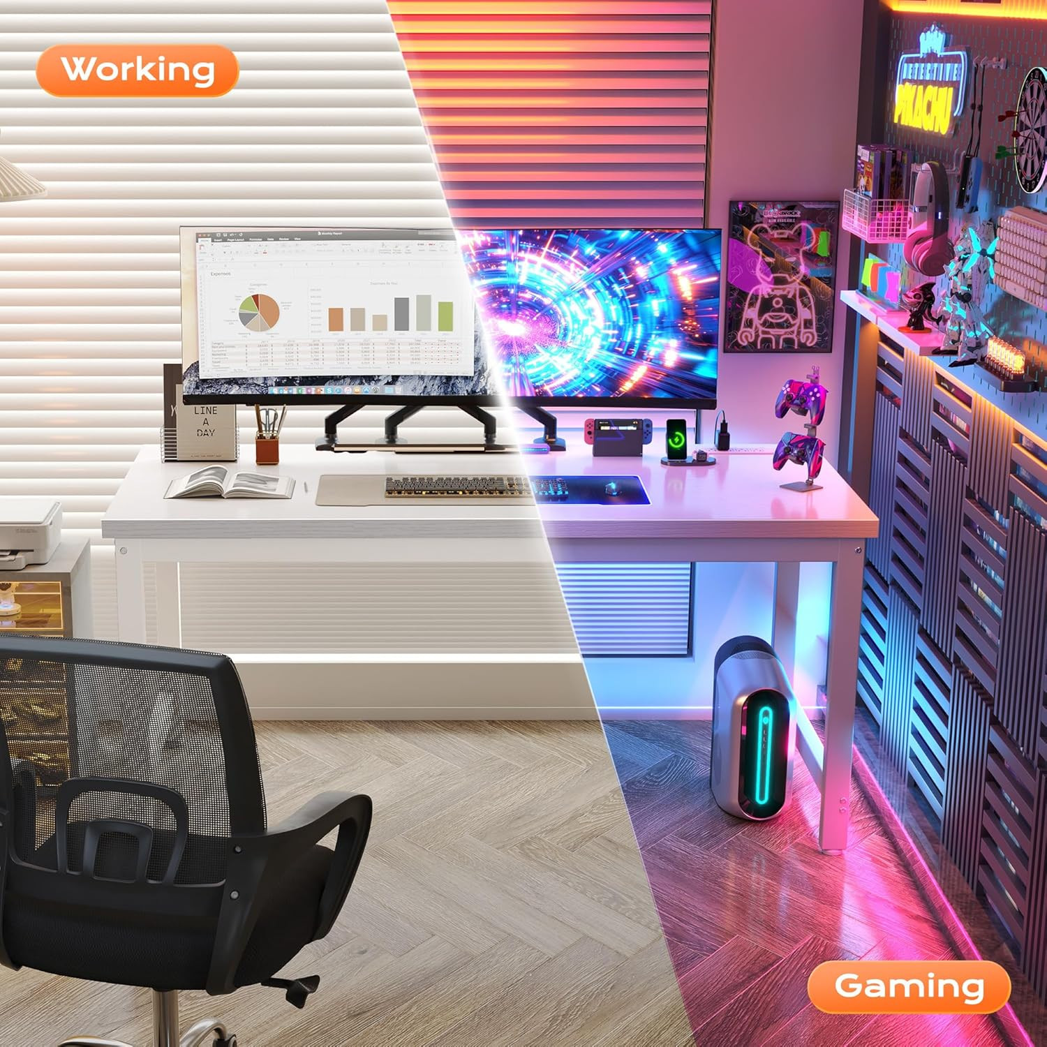 55 X 24 Inch Desk with Power Outlets & USB-C, Deeper & Thicker Desktop, Robust M