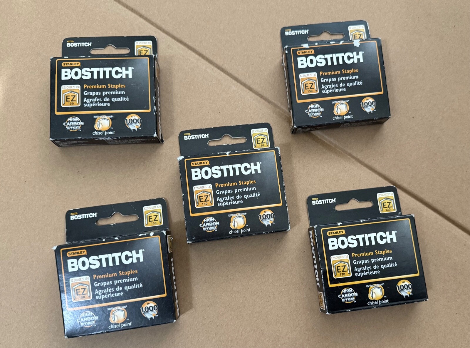 Lot of 5 Bostitch STCR130XHC PowerCrown Staples, 1/2-Inch 100 Strip, 1000/BX