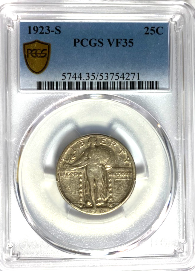 1923 S 25c Standing Liberty Silver Quarter San Francisco PCGS VF35